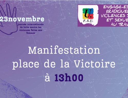 23 nov la FSU engagée contre les violences sexistes et sexuelles au travail