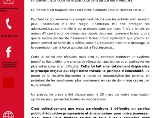 25 mars la PJJ en grève pour la jeunesse en difficulté et contre la loi Attal